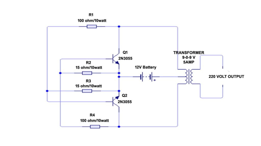 Simple inverter  circuit diagram Electronics Technical Hub