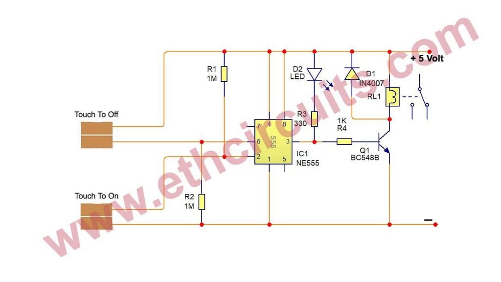 Touch Switch Circuit With IC 555 (2)